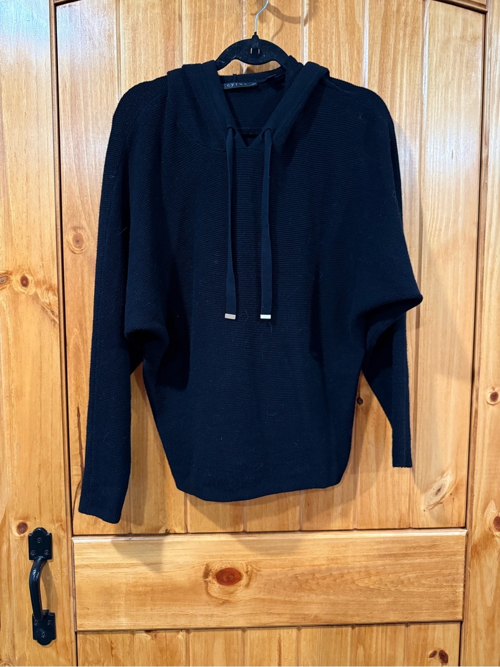 Cyrus Black Hooded Knit Sweater with Drawstring